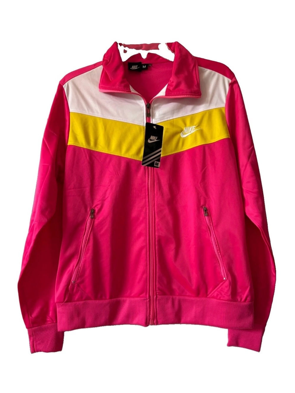 Nike Hot Pink, Yellow & White Colorblock Zip-Up Track Jacket